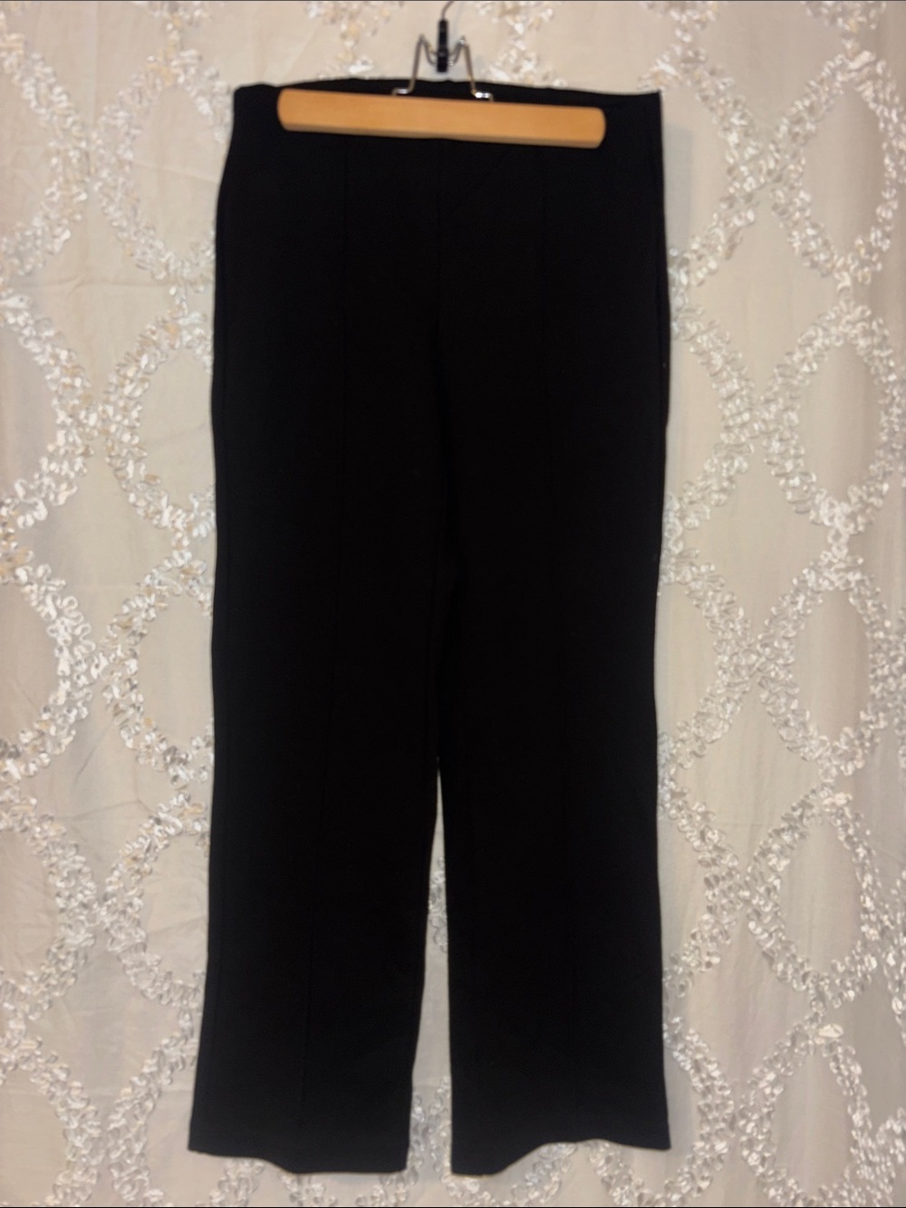 Women's Black Straight-Leg Dress Trousers with elactic band